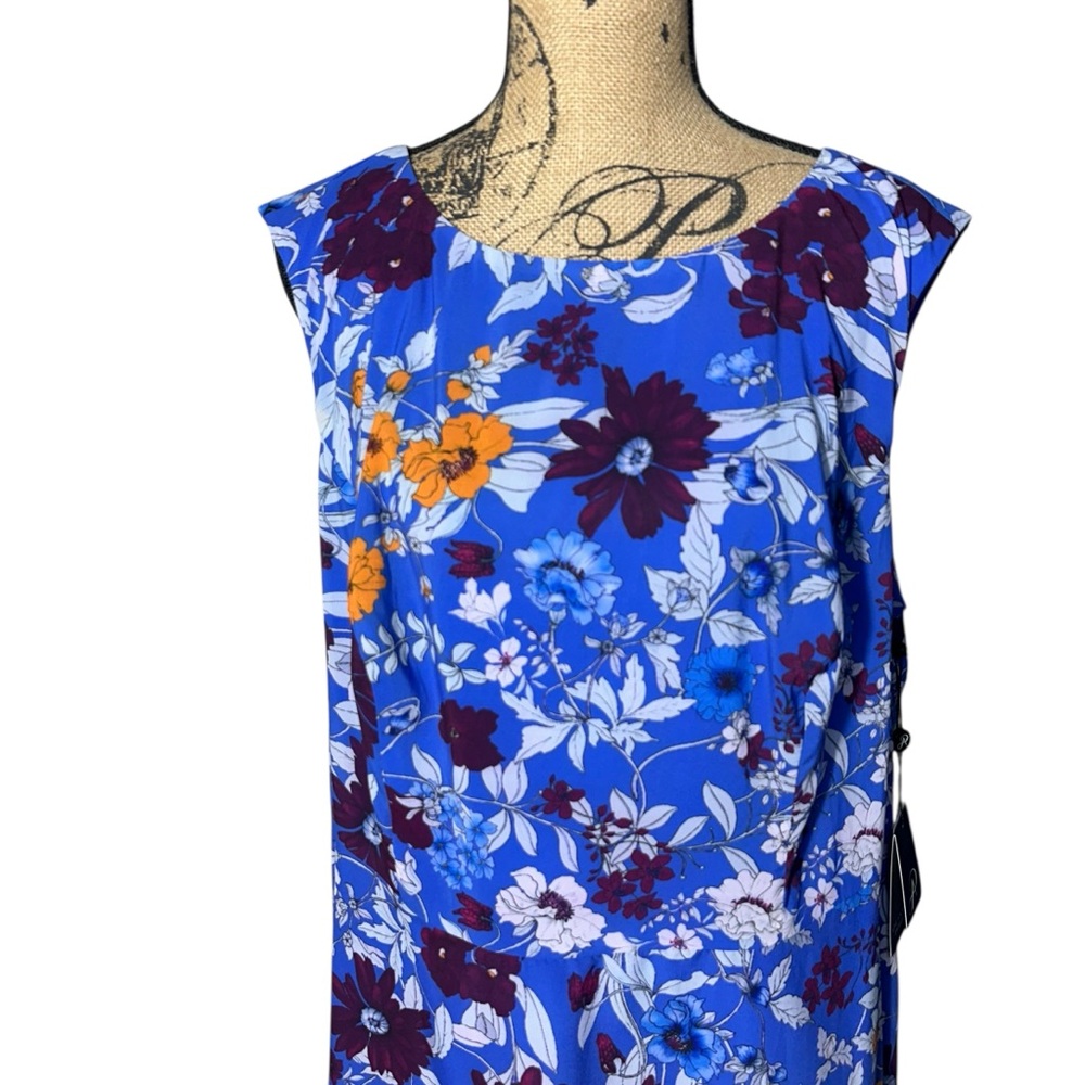 Adrianna Papell Blue Floral Handkerchief-Hem Dress Size 18 - Picture 4 of 11